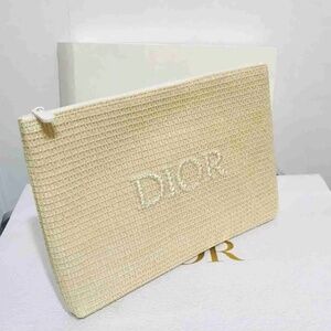 Dior Raffia Summer Clutch Make Up Pouch VIP Gift Handbag Novelty Authentic NEW